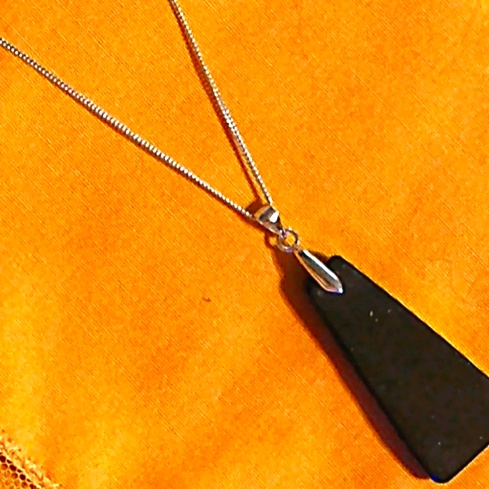 SHUNGITE- 2" LONG PENDANT ON 18" STERLING, CHAIN.